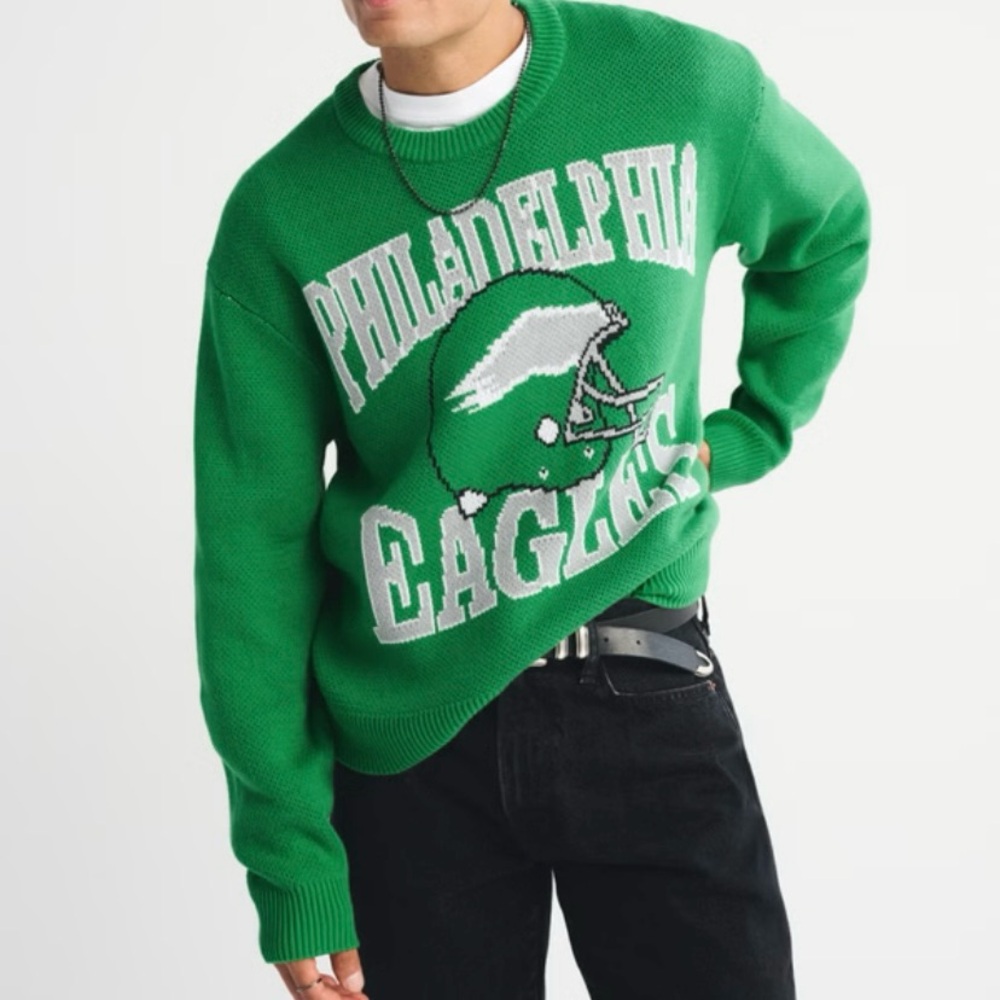 Abercrombie & Fitch Philadelphia Eagles Sweater Men’s Kelly Green Retro Knit